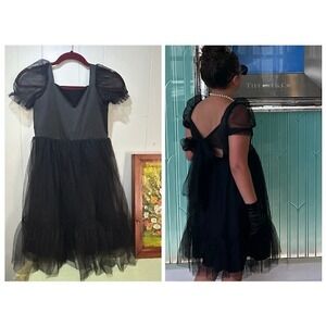 Black Tulle Puff Sleeve Square Neck Dress Girls Formal Party SZ MED